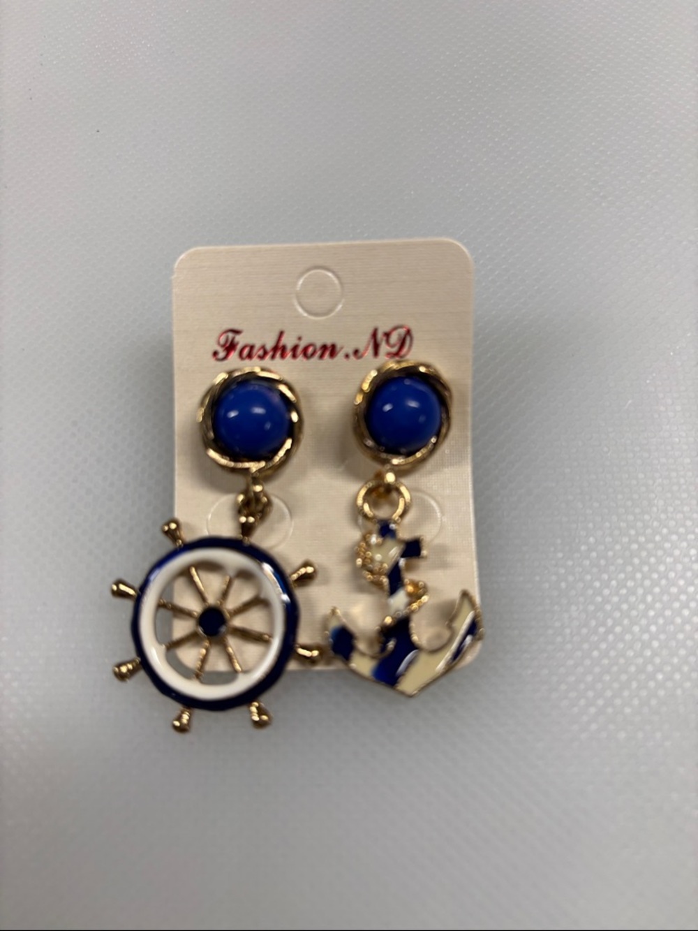 Blue Nautical Anchor & Helm Drop Earrings